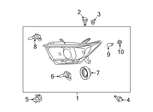 2012 Toyota Highlander Headlamps Lens & Housing Diagram for 81130-48540