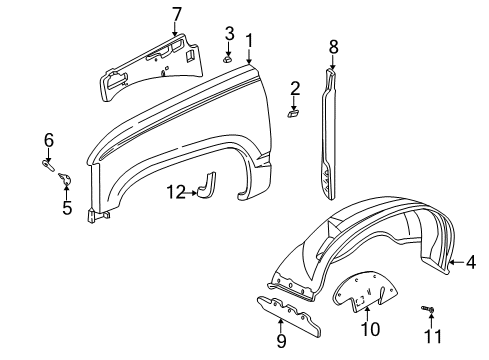 1996 GMC C3500 Fender & Components Shield-Front Wheelhouse Panel Splash Diagram for 15627726