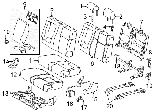2017 Toyota Tundra Rear Seat Components Cushion Frame Diagram for 71016-0C051