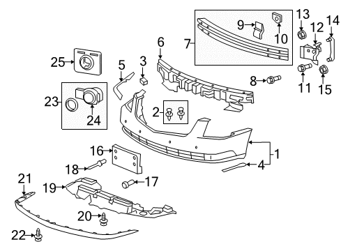 2007 Cadillac DTS Front Bumper Outer Molding Diagram for 25765001