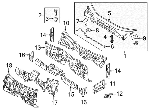 2017 Genesis G80 Cowl Strip-Cowl Top Cover Diagram for 86152-B1000