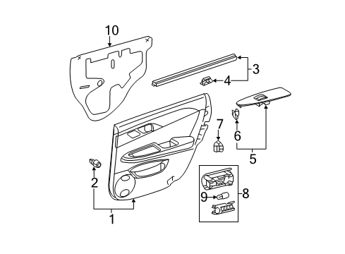 2011 Toyota Avalon Front Door Inner Weatherstrip Diagram for 68173-AC020