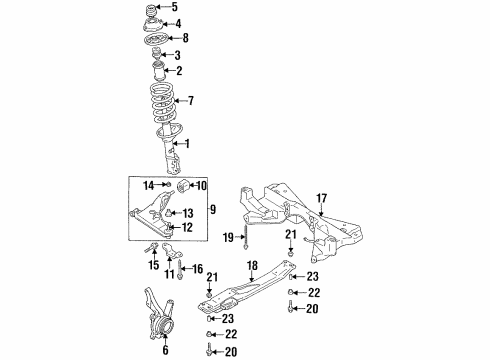 1995 Eagle Summit Front Suspension Components, Lower Control Arm, Stabilizer Bar Arm-Front Suspension Diagram for MB912078