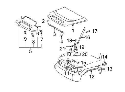 2011 Toyota FJ Cruiser Hood & Components Support Cylinder Diagram for 53450-0W211