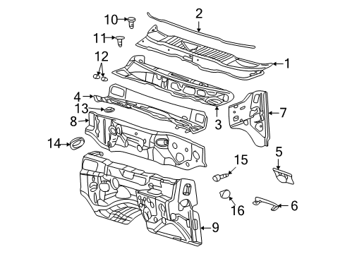 2005 Dodge Ram 1500 Cab Cowl Support-Steering Column Diagram for 55275786AB