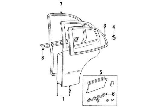 1995 Lexus GS300 Rear Door Weatherstrip, Rear Door, LH Diagram for 67872-30200