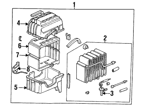 1990 Acura Integra A/C Evaporator Components Cooling Unit Diagram for 80200-SK7-A00
