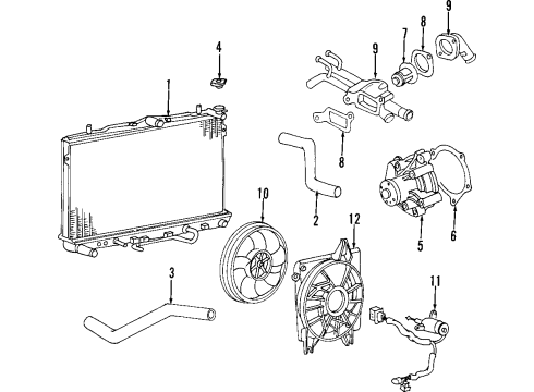 2000 Hyundai Tiburon Cooling System, Radiator, Water Pump, Cooling Fan Fan-Cooling Diagram for 25231-29000