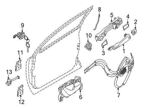 2021 Nissan Rogue Sport Front Door Outside Handle Grip Diagram for 80640-6MA5A