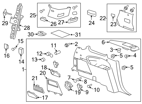 2016 GMC Acadia Interior Trim - Quarter Panels Upper Quarter Trim Cover Diagram for 22946886