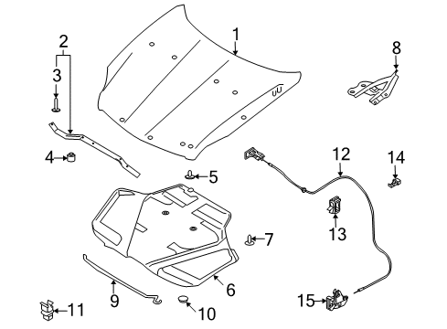 2005 Infiniti G35 Hood & Components Hood Lock Male Assembly Diagram for 65601-AC700
