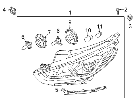 2018 Hyundai Sonata Bulbs Headlight Full Led Adaptive Black Bezel Diagram for 92102-C2650