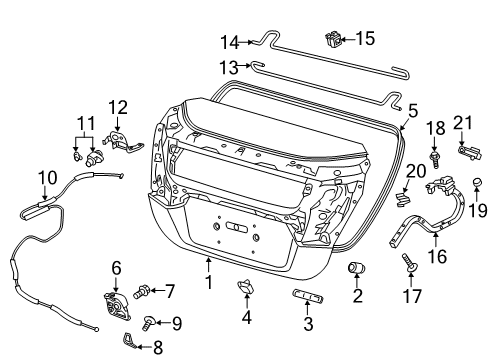 2018 Honda Clarity Trunk Lid Cable, Trunk Open Diagram for 74880-TRT-003