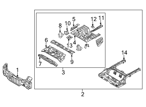 2012 Kia Forte Rear Body Panel, Floor & Rails Member Assembly-Rear Floor Center Diagram for 655921M500