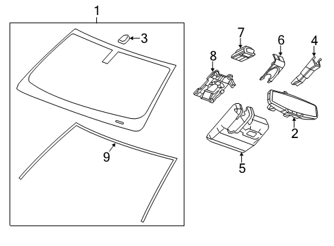 2015 Chevrolet Silverado 3500 HD Windshield Glass, Reveal Moldings Lane Assist Camera Bracket Diagram for 23432462