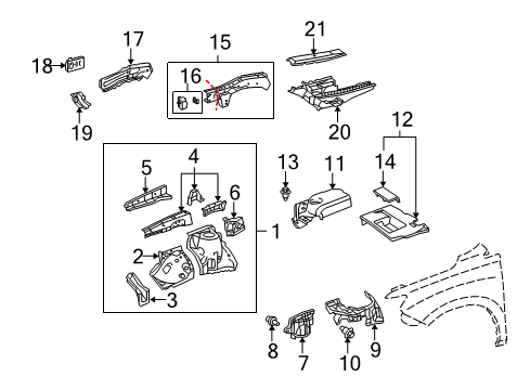 2013 Lexus RX350 Structural Components & Rails Reinforce Sub-Assy, Front Side Member, NO.3 RH Diagram for 57033-0E020