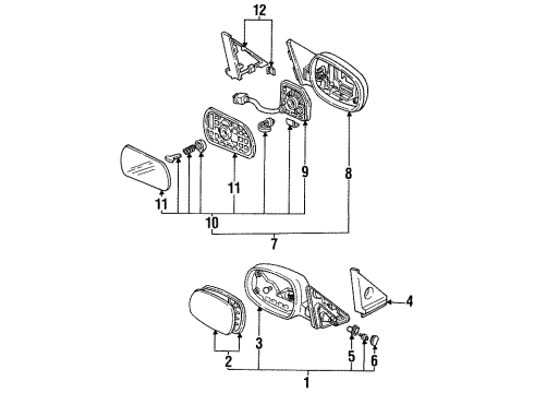 1992 Honda Accord Outside Mirrors Mirror Assembly, Passenger Side Door (Frost White) (R.C.) Diagram for 76200-SM2-C26ZA