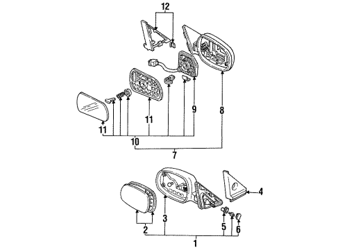 1990 Honda Accord Outside Mirrors Mirror, Driver Side (Flat C) Diagram for 76253-SM4-A01