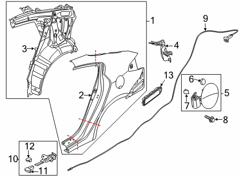 2014 Kia Forte Quarter Panel & Components Catch Assembly-Fuel Fill Diagram for 81590A7000