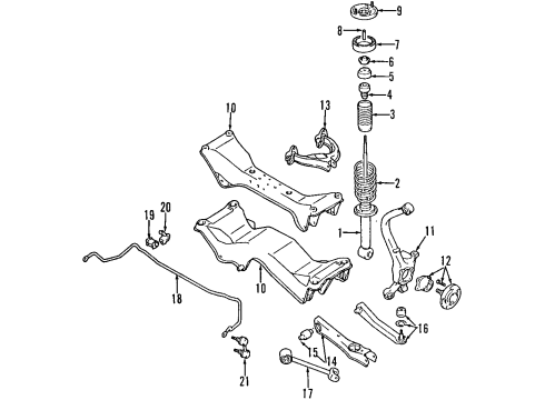 1996 Chrysler Sebring Rear Suspension Components, Lower Control Arm, Upper Control Arm, Stabilizer Bar Knuckle Diagram for MR333866