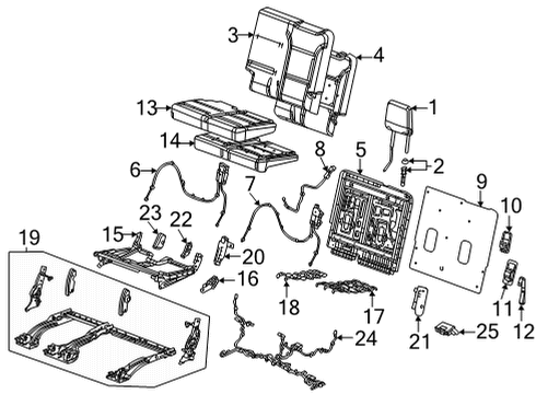 2021 Chevrolet Suburban Third Row Seats Headrest Guide Diagram for 84725325