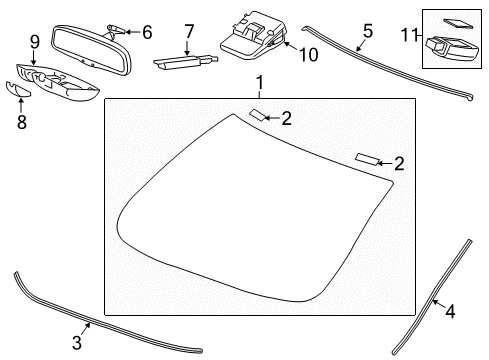 2017 Honda Civic Windshield Glass Silicon, Sheet Diagram for 38972-T0A-003