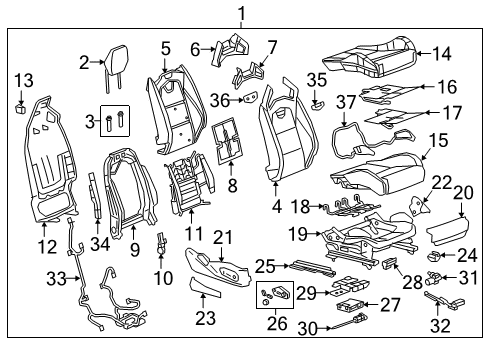 2019 Cadillac CTS Passenger Seat Components Adjust Motor Diagram for 13513548