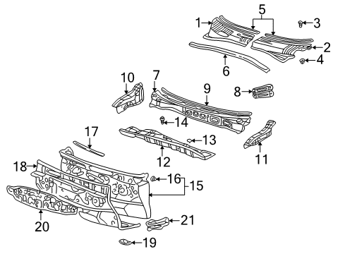 2003 Toyota Prius Cowl Insulator Assy, Dash Panel Diagram for 55210-47020