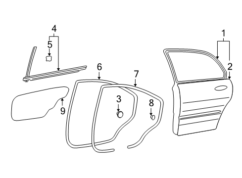 2001 Hyundai Sonata Rear Door Weatherstrip Assembly-Rear Door Side RH Diagram for 83140-38000