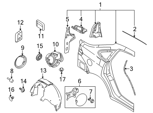 2010 Ford Focus Quarter Panel & Components Fuel Pocket Diagram for 8S4Z-5427936-A