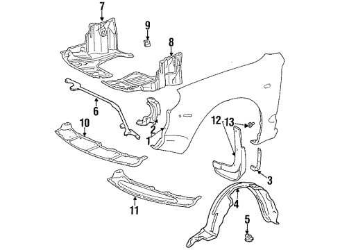 1994 Toyota Celica Fender & Components, Exterior Trim Cover, Engine Under Diagram for 51443-20100