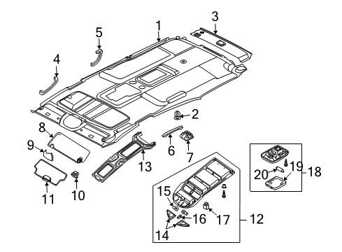 2008 Infiniti QX56 Interior Trim - Roof Lamp Assembly Map Diagram for 26430-ZQ80A