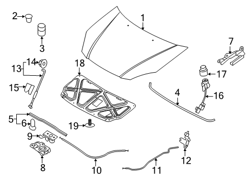 2006 Hyundai Accent Hood & Components Cable Assembly-Hood Latch Release Diagram for 81190-1E100