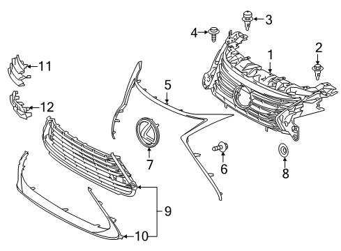 2016 Lexus ES350 Grille & Components Cover, Front Bumper Hole Diagram for 52128-06550