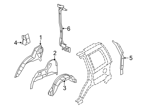 2012 Jeep Liberty Inner Structure - Quarter Panel Panel-Rear WHEELHOUSE Diagram for 57010086AA