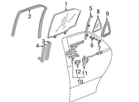 2002 Acura TL Rear Door - Glass & Hardware Sash, Right Rear Door Center Diagram for 72731-S0K-A01