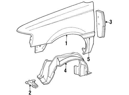 1990 Mercury Topaz Fender & Components, Exterior Trim Splash Shield Diagram for F23Z16103A