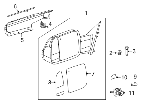 2019 Ram 1500 Outside Mirrors Mirror Replacement Glass Diagram for 68401390AA