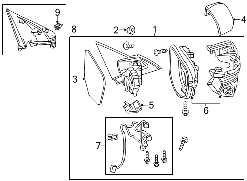 2021 Honda Civic Outside Mirrors Mirror Sub-Assembly-, R Diagram for 76208-TGH-A01
