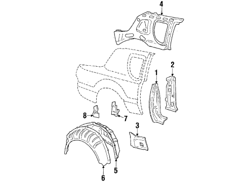 1985 Mercury Cougar Inner Components - Quarter Panel Lock Pillar Diagram for E7SZ63281A35A