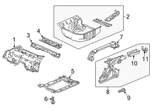 2020 Honda Fit Rear Body - Floor & Rails Panel Set, RR. Floor Diagram for 04655-T5R-A00ZZ