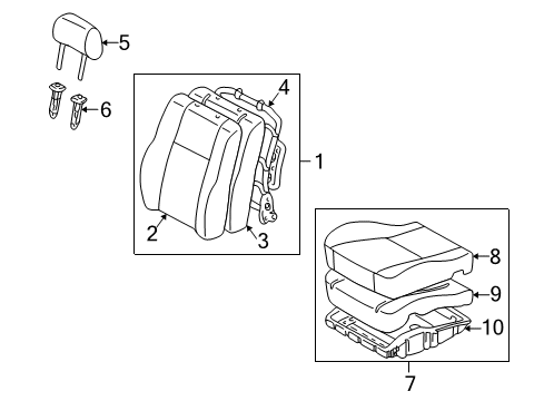 2000 Toyota Corolla Front Seat Components Cushion Assembly Diagram for 71420-02070-B0