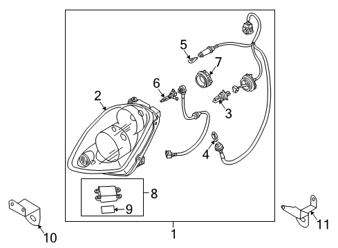 2003 Infiniti G35 Bulbs Left Headlight Assembly Diagram for 26060-AC026