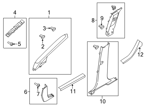 2016 Ford Escape Interior Trim - Pillars, Rocker & Floor Weatherstrip Pillar Trim Diagram for EJ5Z-7803598-AA