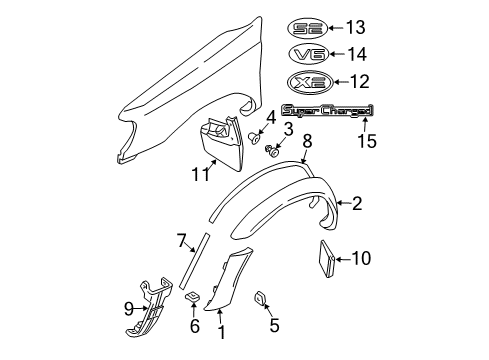 1998 Nissan Frontier Exterior Trim - Fender Retainer-Front Fascia, LH Diagram for 62245-3S500