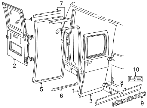2001 Dodge Ram 3500 Van Rear Loading Door & Components, Exterior Trim WEATHERSTRIP-Cargo Door Diagram for 55359203AB