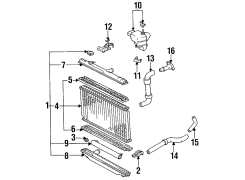 1994 Toyota Camry Cooling System, Radiator, Water Pump, Cooling Fan Radiator Assembly Lower Support Diagram for 16535-74122