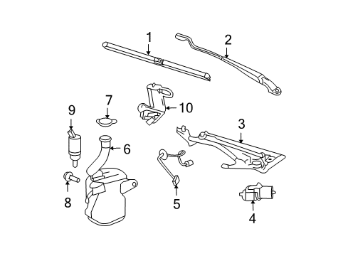2006 Buick Lucerne Wiper & Washer Components Motor Asm, Windshield Wiper Diagram for 19354907