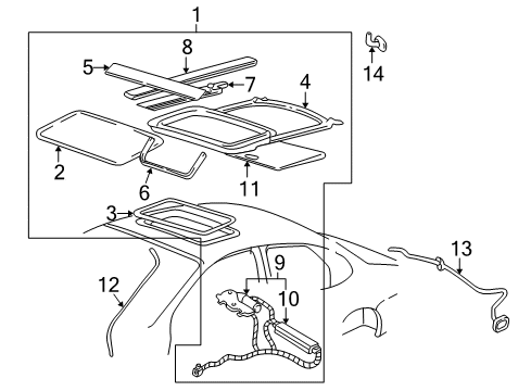 2001 Mercury Sable Sunroof Glass & Frame Diagram for 3F1Z-54502A82-AAA