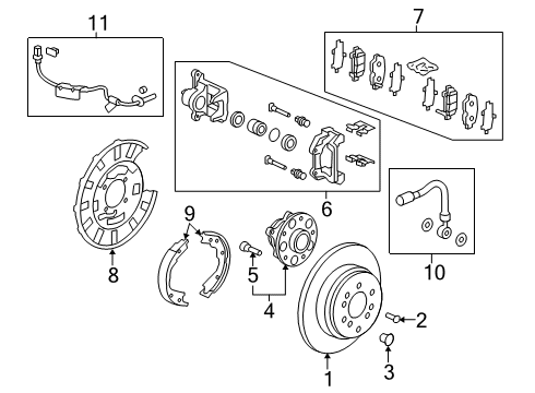 2020 Honda Passport Rear Brakes Rear Caliper Sub-Assembly Diagram for 43019-TGS-A00